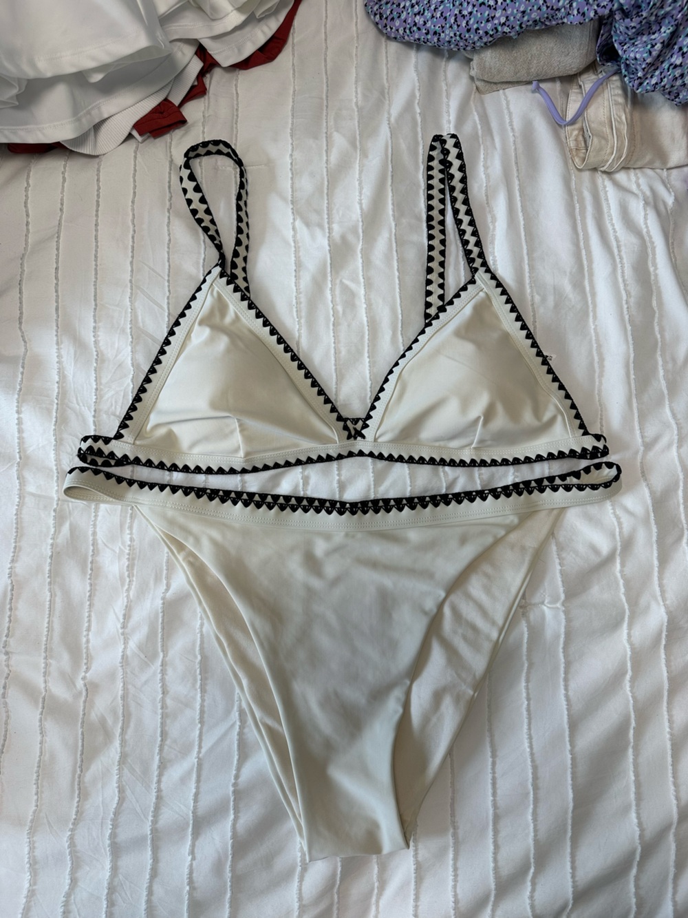 Primark Cream Triangle Bikini Set with Black Trim